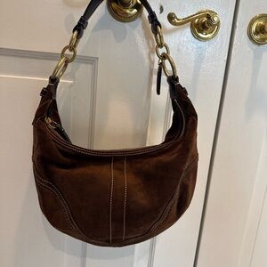 Coach Brown Suede Hobo Bag Gold Hardware